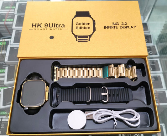 Hk9 Ultra – Golden Edition – Big 2.2 Infinite Display Smart Watch.