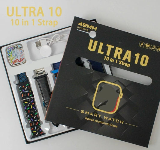 Ultra 10  (10 in 1) straps, 49 mm Smart Watch space aluminum case.